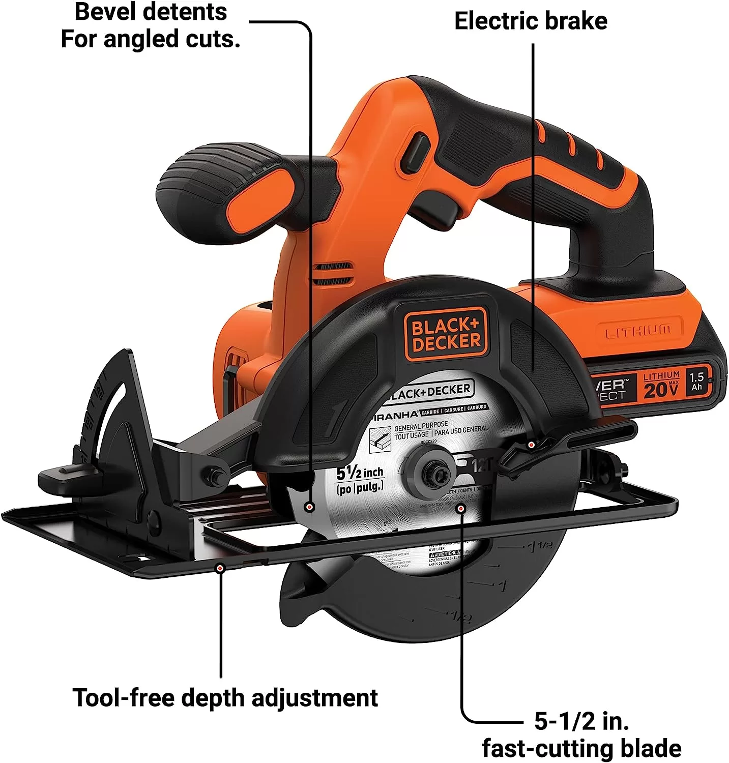 BLACK+DECKER 20V MAX* POWERCONNECT 5-1/2 in. Cordless Circular Saw (BDCCS20C)
