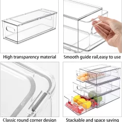 MineSign 4 pack Stackable Refrigerator Organizer Bins Pull-Out Drawers