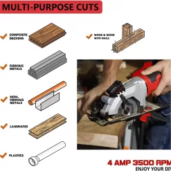 PowerSmart 4 Amp 4-1/2 Inch Mini Circular Saw with 2 Wood Blades and Laser Guide