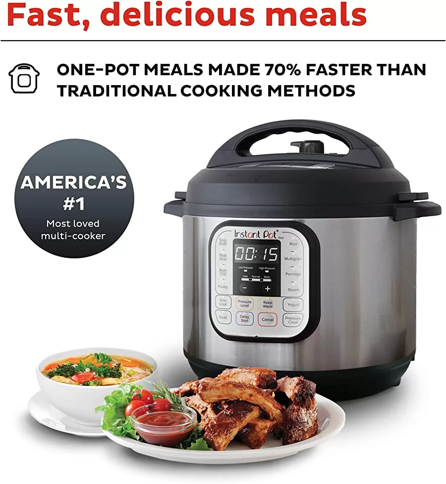 Instant Pot Duo 7-in-1 Electric Pressure Cooker, Slow Cooker, Rice Cooker, Steamer, Sauté, Yogurt Maker, Warmer & Sterilizer, Stainless Steel, 6 Quart