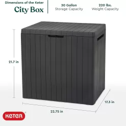 Keter City 30 Gallon Resin Deck Box for Patio Furniture, Pool Accessories, and Storage for Outdoor Toys, Grey
