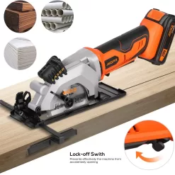 AIOPR 20V 4-1/2" Cordless Mini Circular Saw with Laser Guide, Rip Guide, Vacuum Adapter and 2 Blades (97630L)