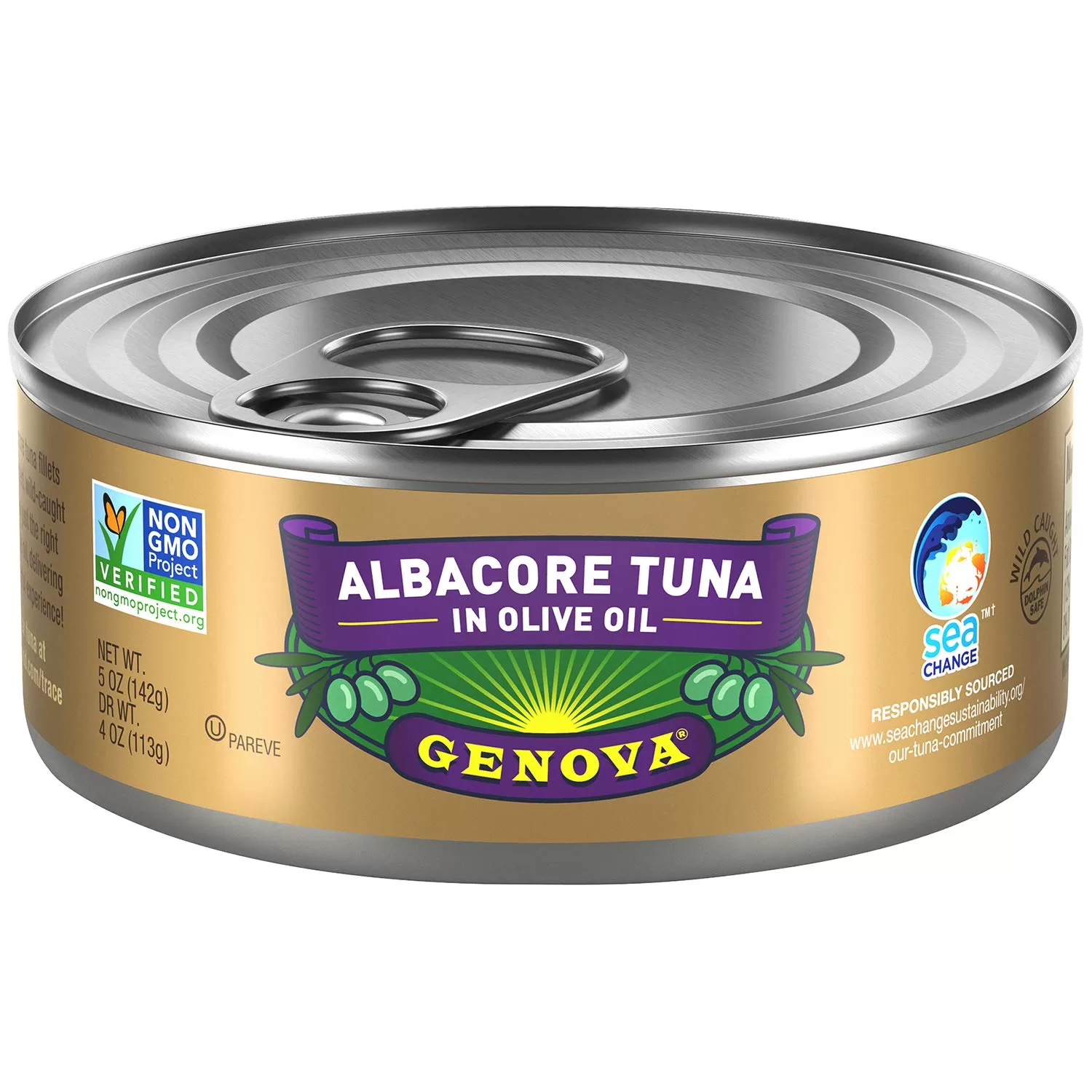 Genova Premium Albacore Tuna in Olive Oil, Wild Caught, Solid White, 5 oz. Can (Pack of 12)