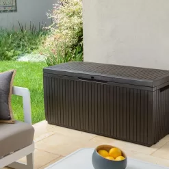 Keter Springwood 80 Gallon Resin Outdoor Storage Box, Brown