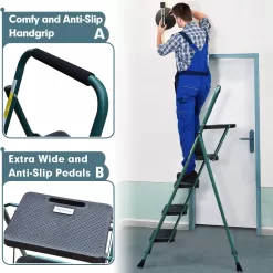 4 Step Ladder, HBTower Folding Step Stool with Tool Platform, Wide Anti-Slip Pedal