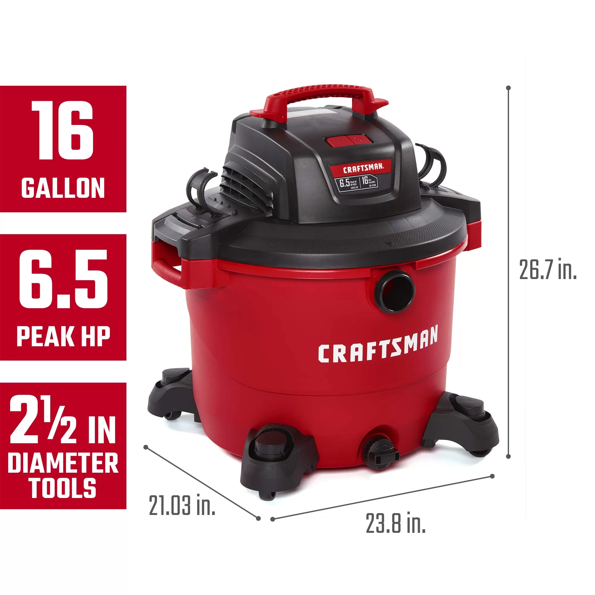 CRAFTSMAN CMXEVBE17595 16 Gallon 6.5 Peak HP Wet/Dry Vac, Heavy-Duty Shop Vacuum with Attachments, Red
