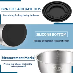 Wildone Mixing Bowls with Airtight Lids, Stainless Steel Nesting Mixing Bowls Set of 5