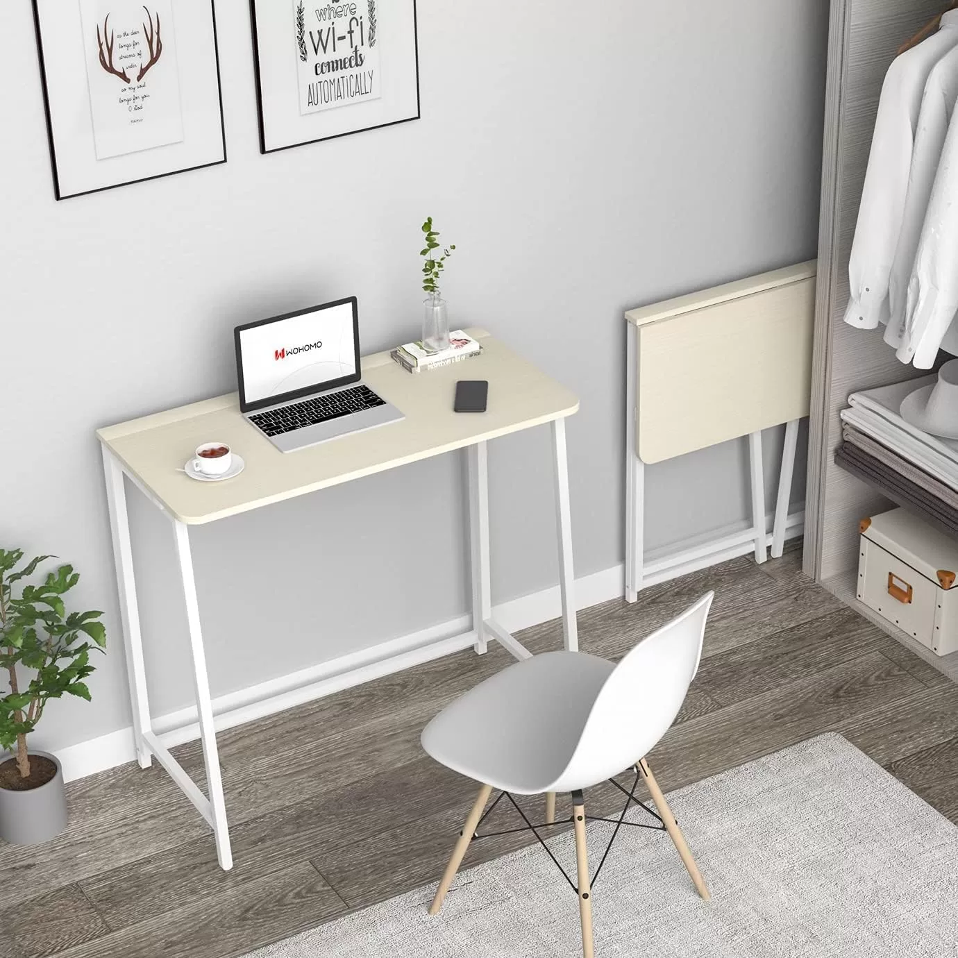 WOHOMO Folding Desk, Small Foldable Desk 31.5" for Small Spaces, Oak