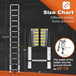 Telescoping Ladder, SocTone 12.5 FT Aluminum Lightweight Extension Ladder with 2 Triangle Stabilizers, Heavy Duty 330lbs Max Capacity