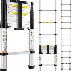 VEVOR Telescoping Ladder, 12.5 FT Aluminum One-Button Retraction Collapsible Extension Ladder