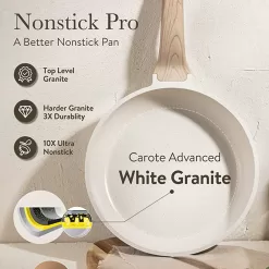CAROTE Pots and Pans Set Nonstick, White Granite Induction Kitchen Cookware Sets, 10 Pcs Non Stick Cooking Set w/Frying Pans & Saucepans