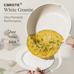CAROTE Pots and Pans Set Nonstick, White Granite Induction Kitchen Cookware Sets, 10 Pcs Non Stick Cooking Set w/Frying Pans & Saucepans