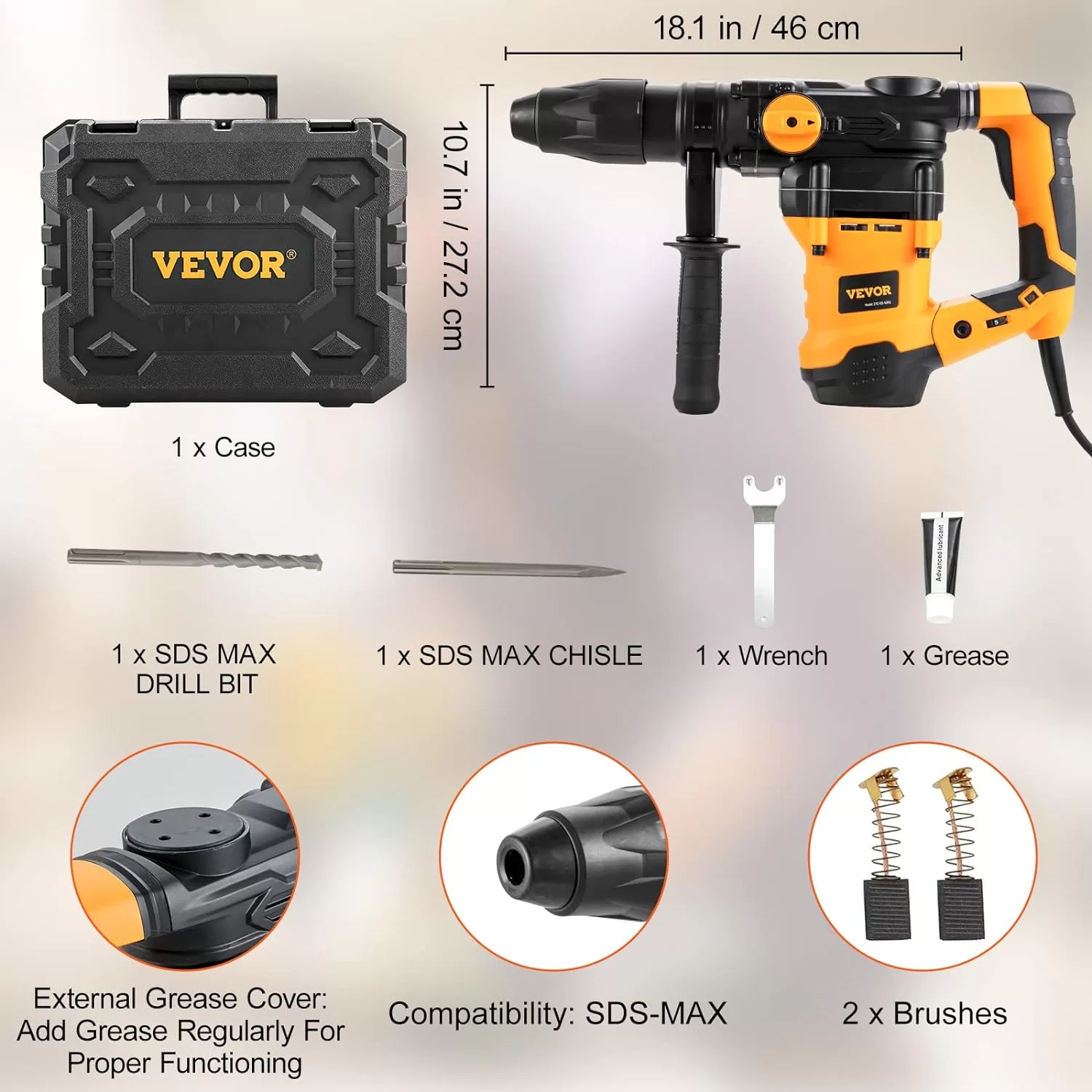 VEVOR 1-9/16 Inch SDS-Max Rotary Hammer Drill, 13Amp Corded Drills