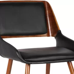 Armen Living Panda Dining Chair in Black Faux Leather and Walnut Wood Finish