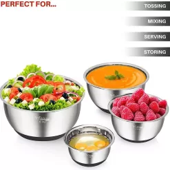 Wildone Mixing Bowls with Airtight Lids, Stainless Steel Nesting Mixing Bowls Set of 5