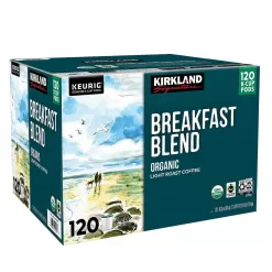 Kirkland Signature Organic Breakfast Blend Light-Roast Coffee, K-Cup Pods, 120 Count
