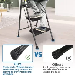 3 Step Ladder, GOLYTON Folding Step Stool with Anti-Slip Wide Pedal & Convenient Handgrip, Grey
