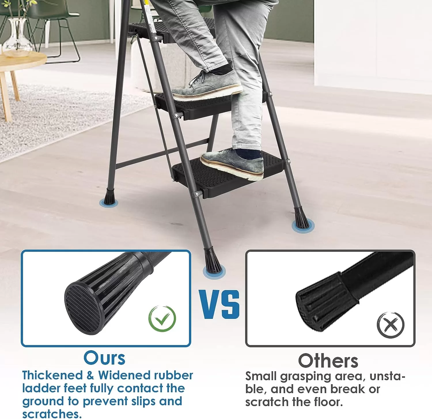 3 Step Ladder, GOLYTON Folding Step Stool with Anti-Slip Wide Pedal & Convenient Handgrip, Grey