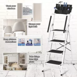 EdMaxwell 4 Step Ladder with Handrails 500 lb Capacity Step Stool Folding Portable Ladders