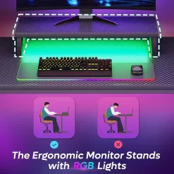 Bestier Small Gaming Desk with Monitor Stand, 42 inch LED Computer Desk, Gamer Workstation
