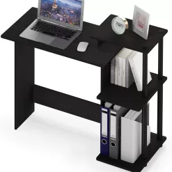 Furinno Efficient Home Laptop Notebook Computer Desk with Square Shelves, Espresso/Black