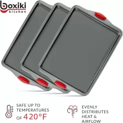 Nonstick Baking Sheet Tray Set of 3 - These Cookie Sheet Pans are Non-toxic, Dent, Warp, and Rust Resistant
