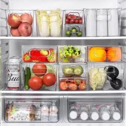 Refrigerator Organizer Bins with Lid, 8 Pack Plastic Freezer Organizer Bins for Freezer, Kitchen, Cabinets