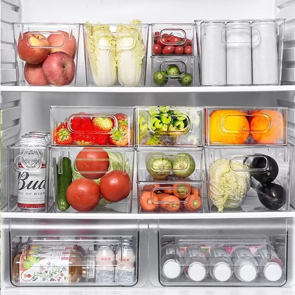 Refrigerator Organizer Bins with Lid, 8 Pack Plastic Freezer Organizer Bins for Freezer, Kitchen, Cabinets