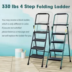 4 Step Ladder, HBTower Folding Step Stool with Tool Platform, Wide Anti-Slip Pedal