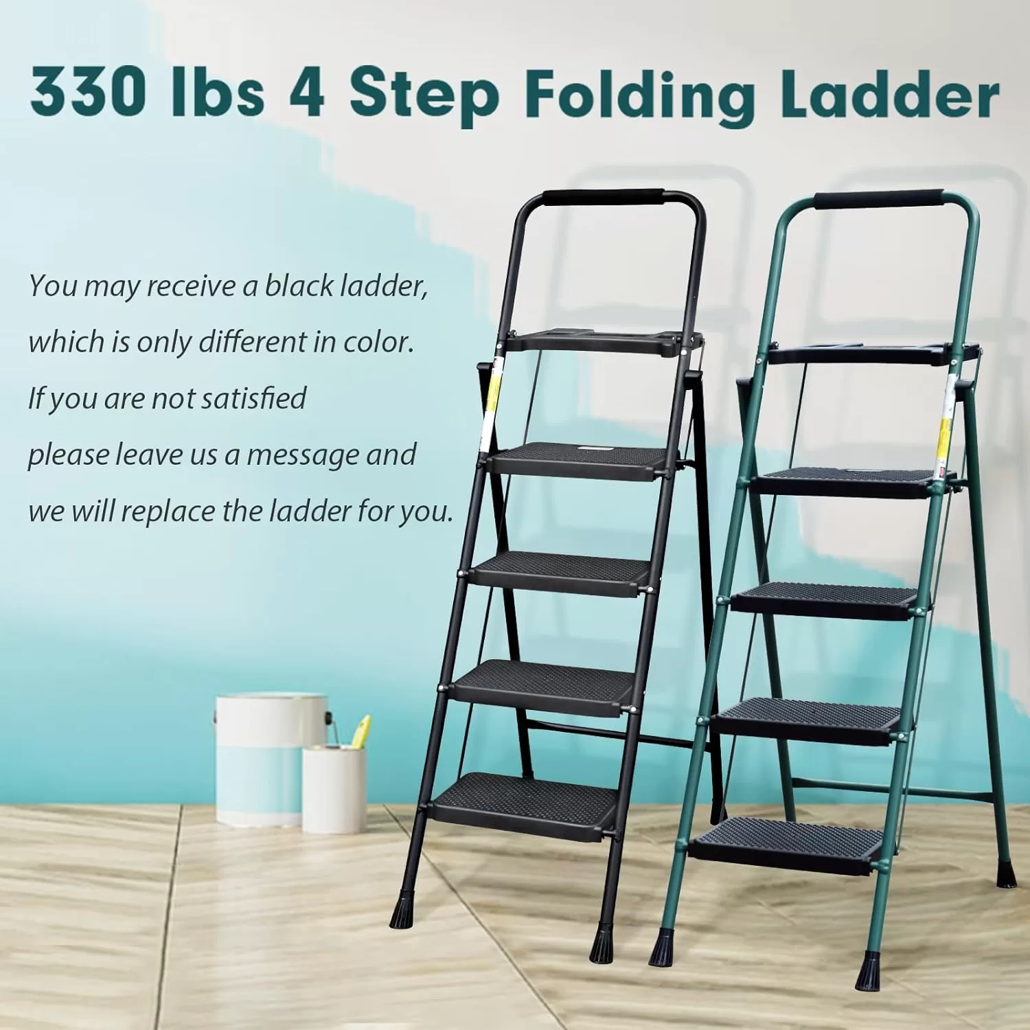 4 Step Ladder, HBTower Folding Step Stool with Tool Platform, Wide Anti-Slip Pedal