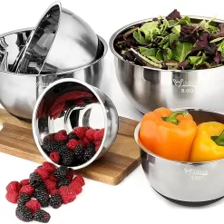 Wildone Mixing Bowls with Airtight Lids, Stainless Steel Nesting Mixing Bowls Set of 5