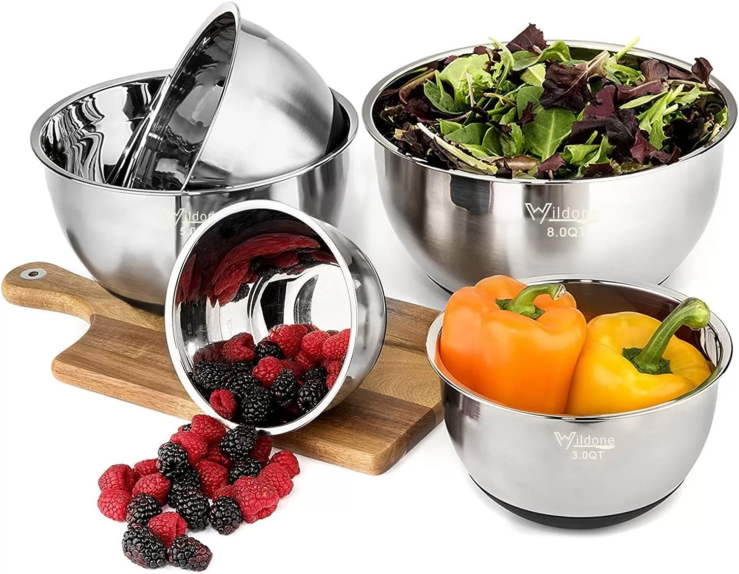 Wildone Mixing Bowls with Airtight Lids, Stainless Steel Nesting Mixing Bowls Set of 5