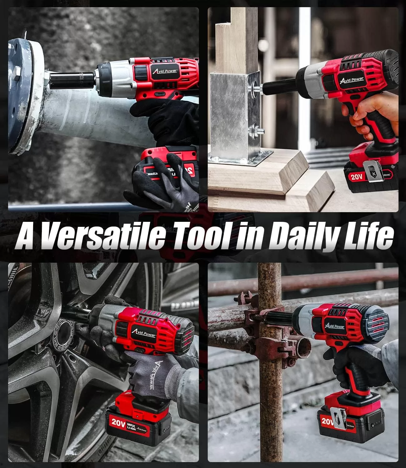 AVID POWER Cordless Impact Wrench, 1/2 Impact Gun w/Max Torque 330 ft lbs (450N.m)