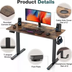 Sweetcrispy Electric Standing Desk, 40 x 24in Adjustable Height Electric Stand up Desk, Rustic Brown