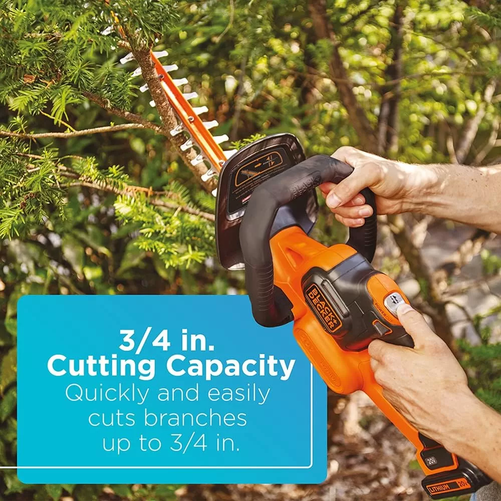 BLACK+DECKER 20V MAX Cordless Hedge Trimmer with Power Command Powercut, 22-Inch (LHT321FF)