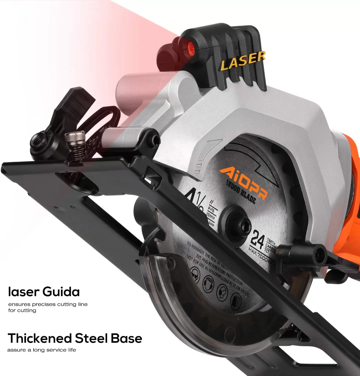 AIOPR 20V 4-1/2" Cordless Mini Circular Saw with Laser Guide, Rip Guide, Vacuum Adapter and 2 Blades (97630L)