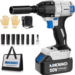 NINOUKO Cordless Impact Wrench 1/2 inch, 20V Electric Impact Gun