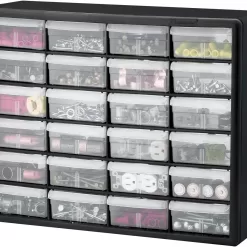 Akro-Mils 24 Cabinet 10724, Plastic Parts Storage Hardware and Craft Cabinet, (20-Inch W x 6-Inch D x 16-Inch H), Black