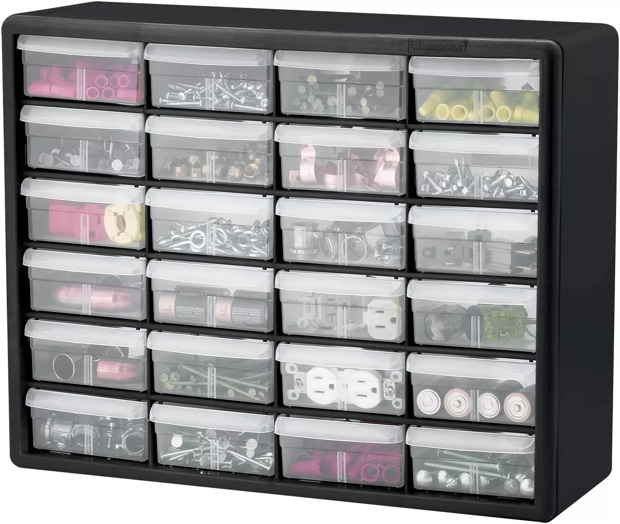 Akro-Mils 24 Cabinet 10724, Plastic Parts Storage Hardware and Craft Cabinet, (20-Inch W x 6-Inch D x 16-Inch H), Black