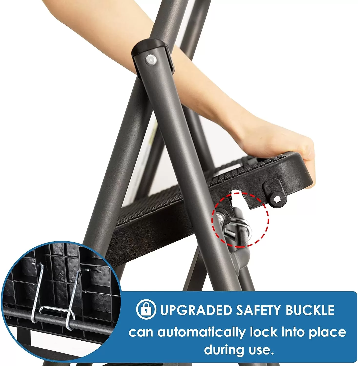 3 Step Ladder, GOLYTON Folding Step Stool with Anti-Slip Wide Pedal & Convenient Handgrip, Grey