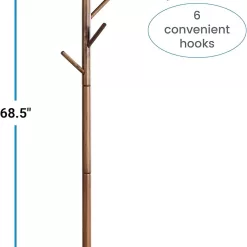 ZOBER Coat Rack Free Standing - Wooden Coat Tree W/ 6 Hooks - Coats, Purses, Hats - Adjustable Sizes, Easy Assembly - Vintage