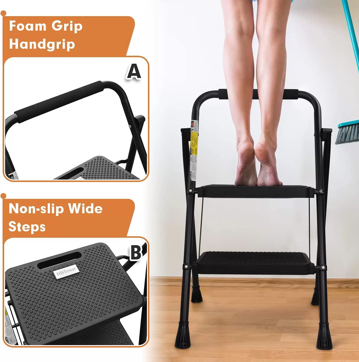 HBTower 2 Step Ladder, 500 lbs Folding Step Stool