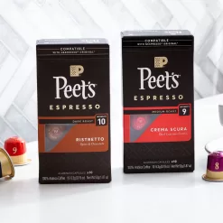 Peet's Coffee, Dark Roast Espresso Pods Compatible, Ristretto Intensity 10, 100 Count (10 Boxes of 10 Espresso Capsules)