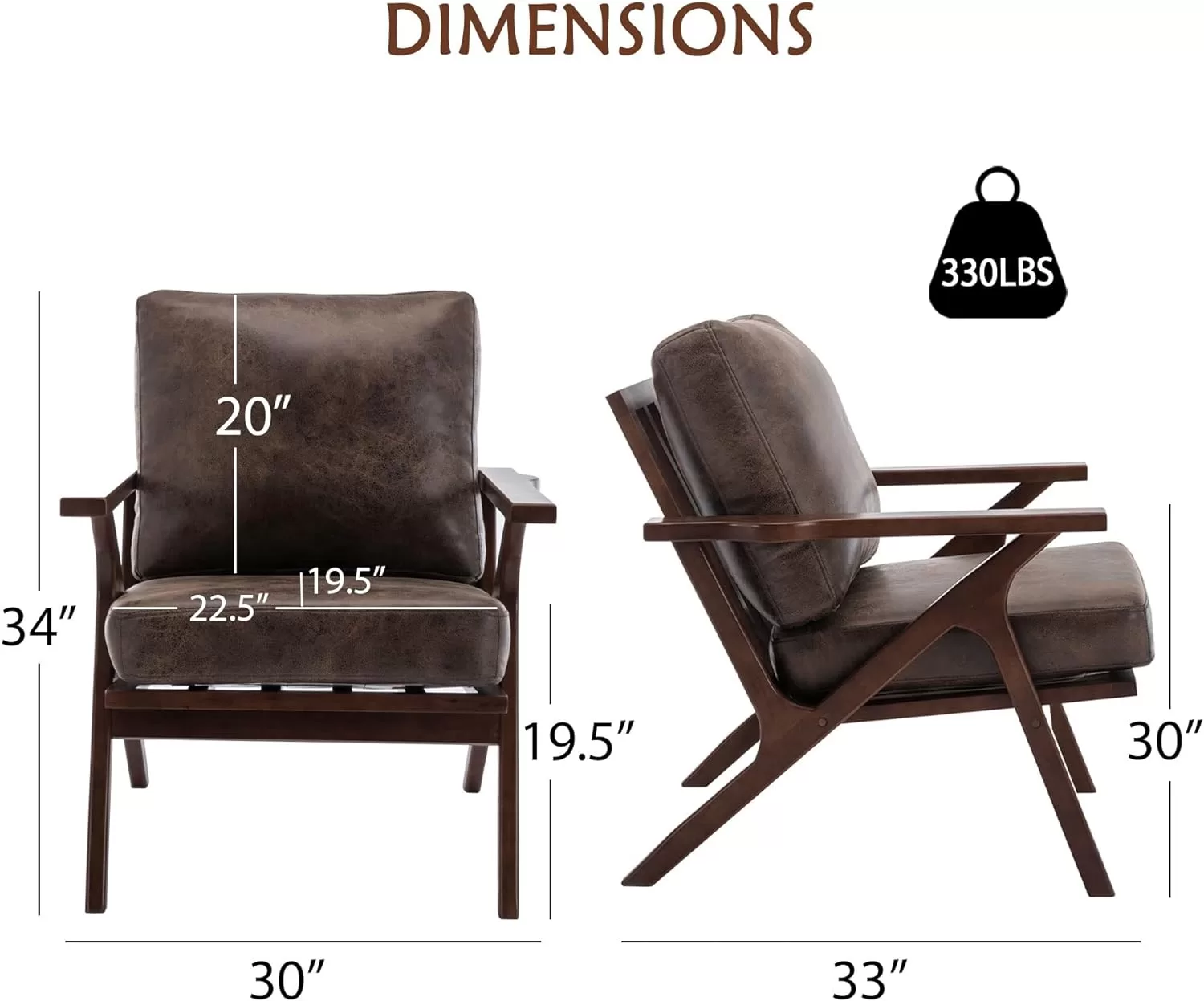 Bonzy Home Mid-Century Modern Accent Chair, Retro Brown