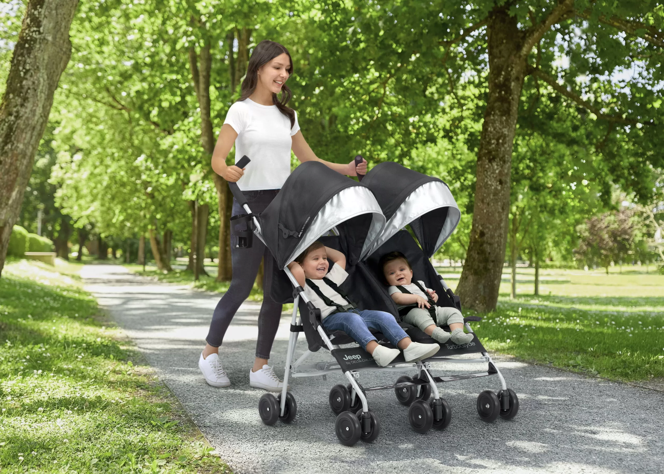 Jeep TurboGlyde Side by Side Double Stroller by Delta Children, Black