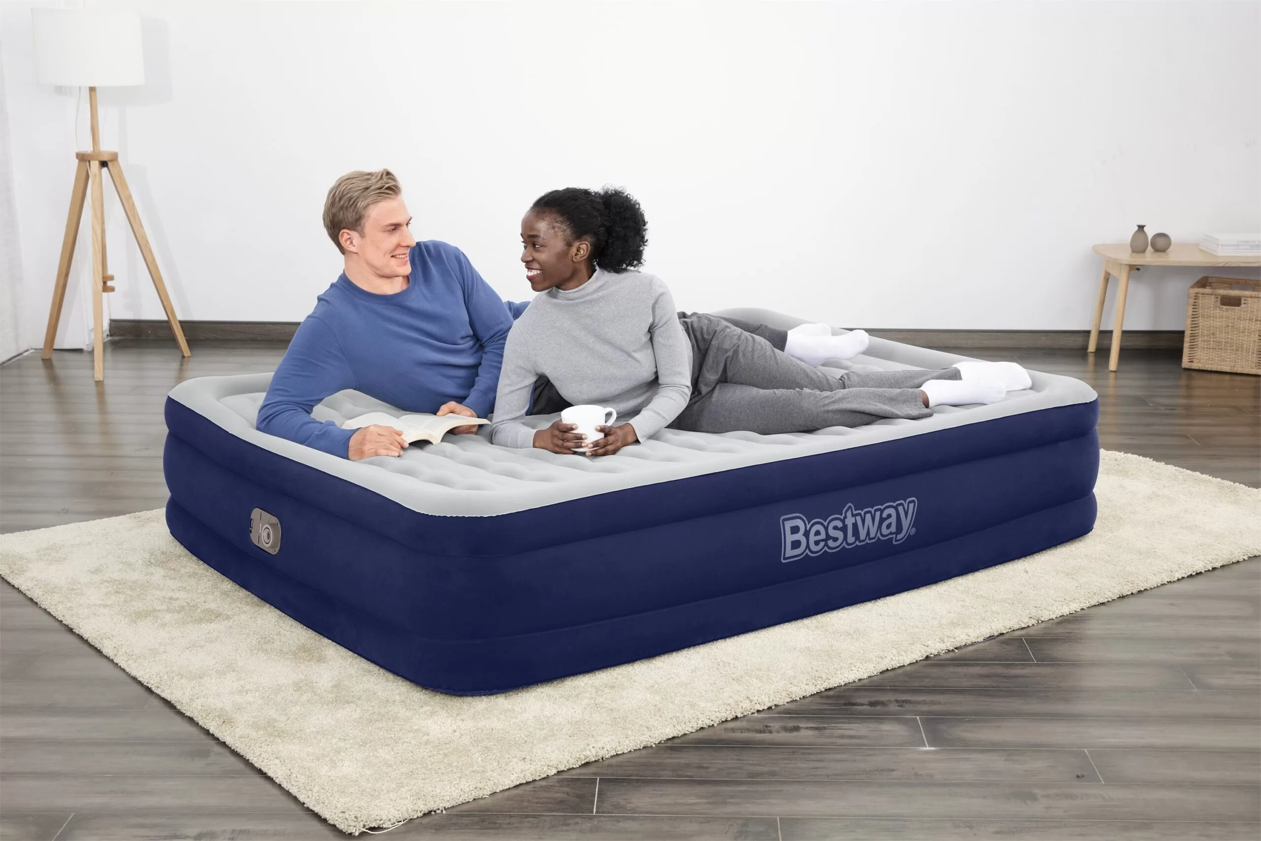 Bestway Tritech 15 in. Multicolor Antimicrobial Coating Air Mattress with Built-in AC Pump, Queen