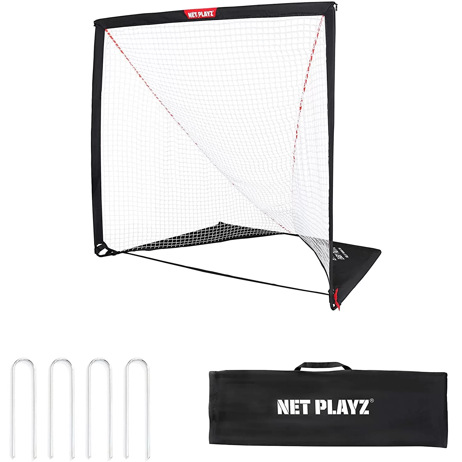 NET PLAYZ 6 x 6 x 6 Feet Lacrosse Goal Fast Install, Fiberglass Frme, Lightweight, Foldable, Portable, Carry Bag Included, Black