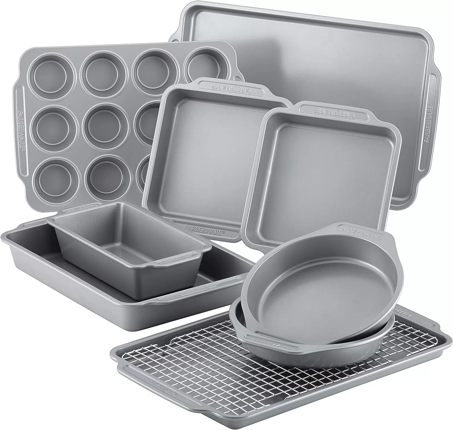 Farberware Nonstick Steel Bakeware Set, 10-Piece Set, Gray