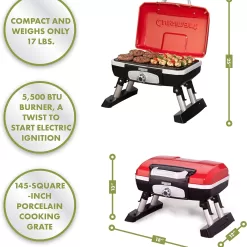 Cuisinart CGG-180T Petit Gourmet Portable Tabletop Propane Gas Grill, Red 17.6 x 18.6 x 11.8-Inch