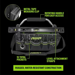 AWP 18 Inch Pro Tool Tote with Rotating Handle for Easy Tool Access, Water-Resistant Construction